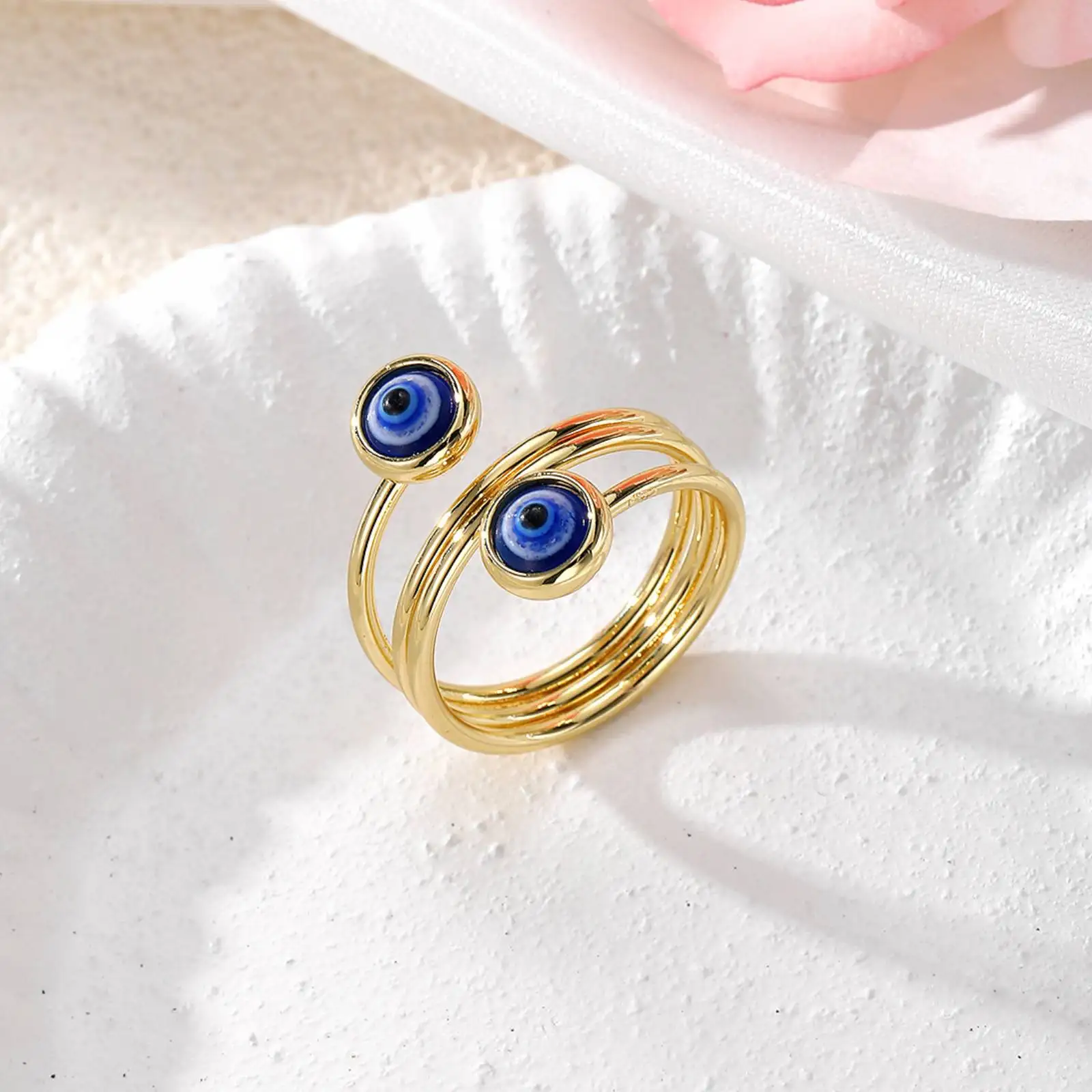 Türkischer Böser Blick Offener Ring Blaues Auge Verstellbarer Fingerring Glücksbringer Amulett Schmuck Geschenk für Frauen – Detail 3
