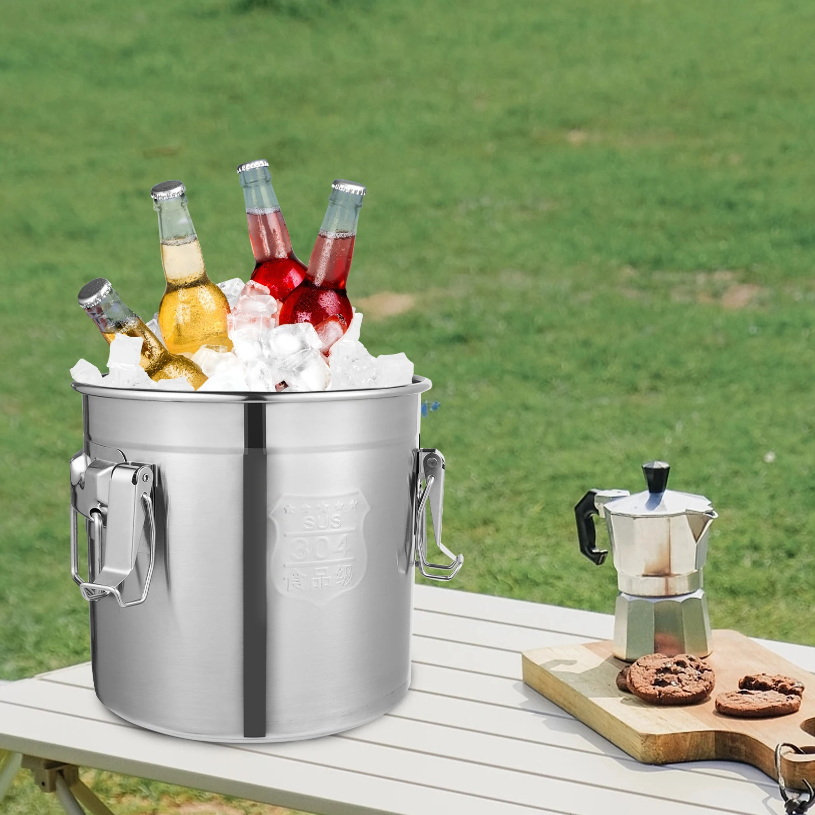 

12L Food-Grade 304/201 Stainless Steel Storage Bucket with Lid, Double Sealing Leak-Proof, for Dry/Wet Food, Hotel/Home Kitchen