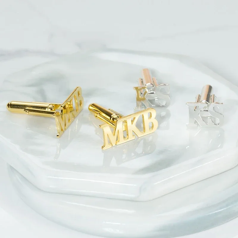 Custom Stainless Steel Name Cufflinks Letter Initials Cufflinks Groom Wedding Buttons Men Gift Jewelry Engraved Name Cuff Clips