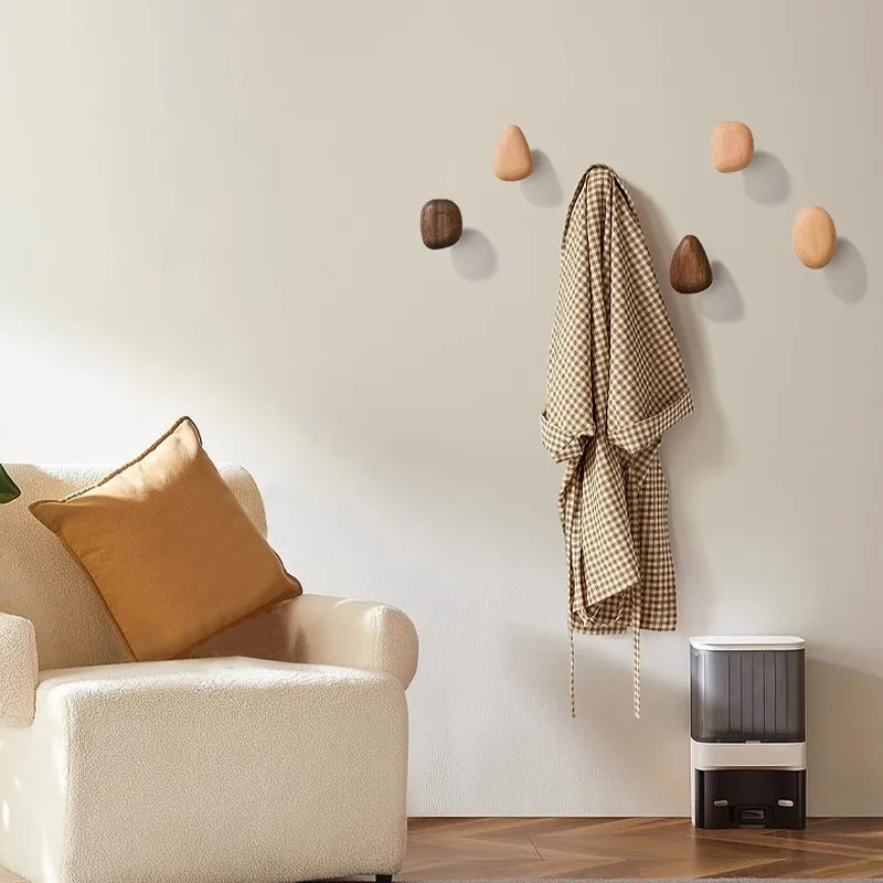 

Nordic Solid Wood Pebble-shaped Cabinet Door Handle Drawer Knob Wall Hooks Black Walnut Wooden Cupboard Wardrobe Pulls For Room