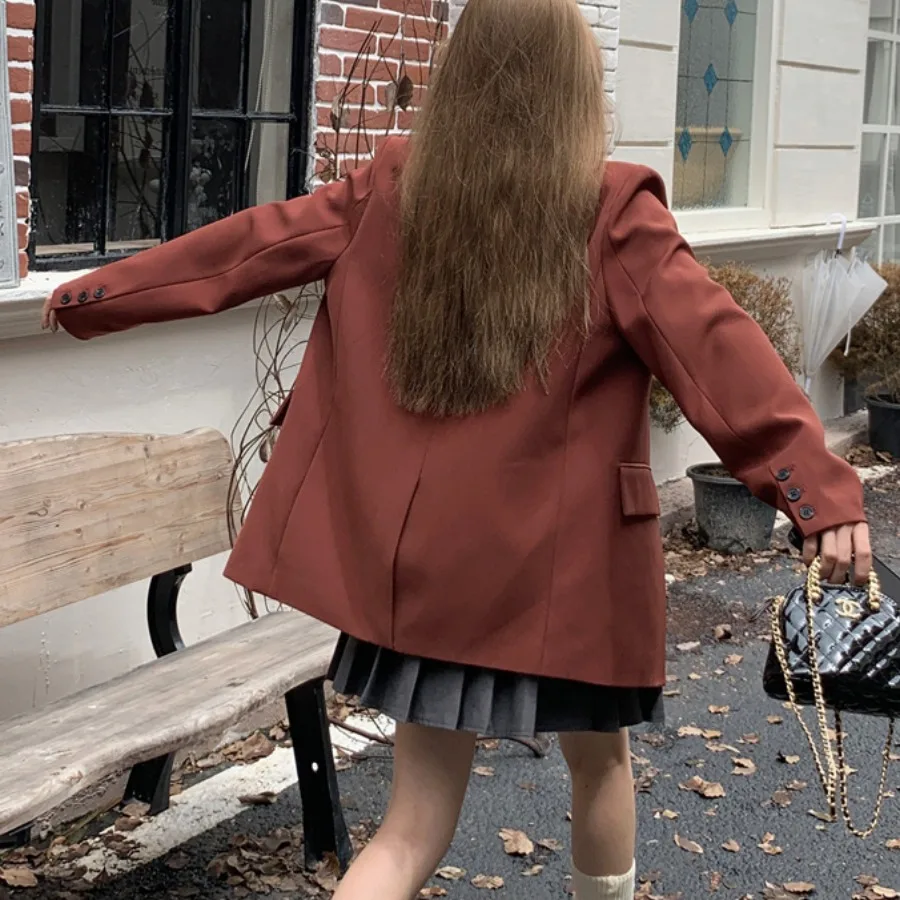 

Women's Loose Fit Double Breasted Retro Sle Suit Jaet Chic High End Feel Vintage Design Versatile Faionable Top