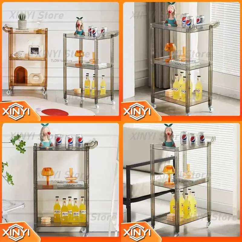 Light Acrylic Salon Trolley Cart with Wheels for Beauty Salon Barber Shop Nail Tool Storage Transparent Luxury Salon