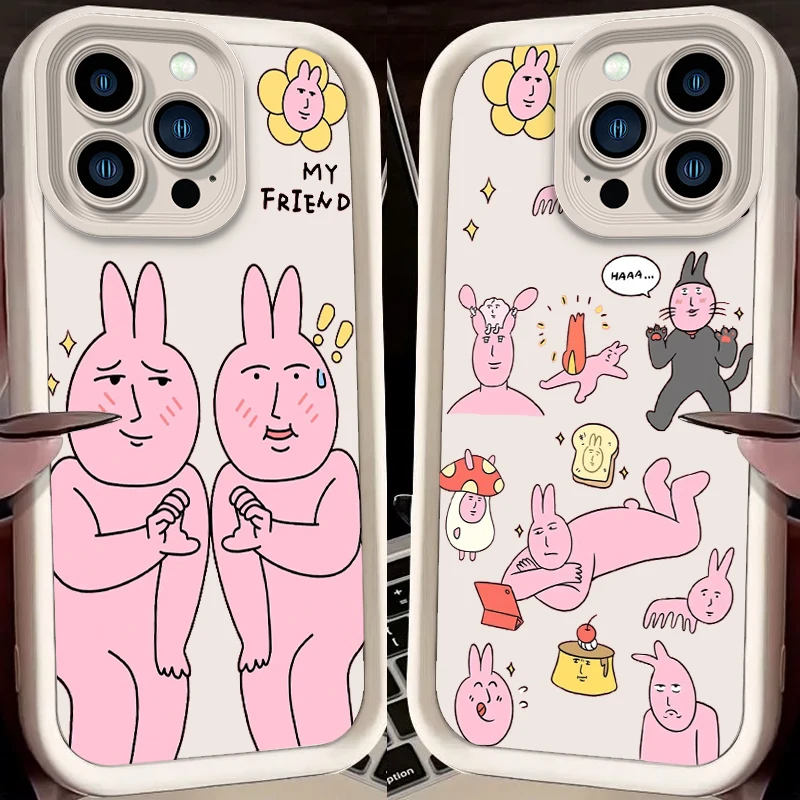 

Pink Rabbit Ugly Cute Cartoon Eye Ladder For Apple iPhone 15 14 13 12 11 XS XR X Pro Max Plus Funda Phone Case