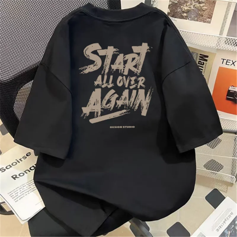 

Летняя футболка из чистого хлопка, свободного кроя, в трендовом стиле, для молодежи, повседневная одежда