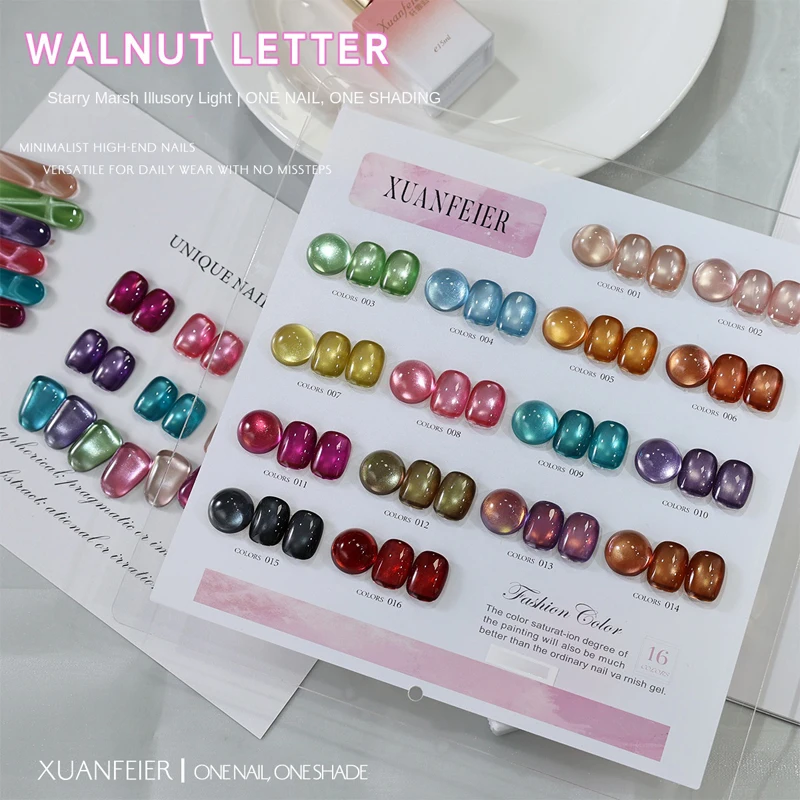 16Pcs/Set Star Flash Cat Eye Gel Polish Kit Iridescent Magnetic Varnish with Display Board Long Lasting UV Cure Nail Art