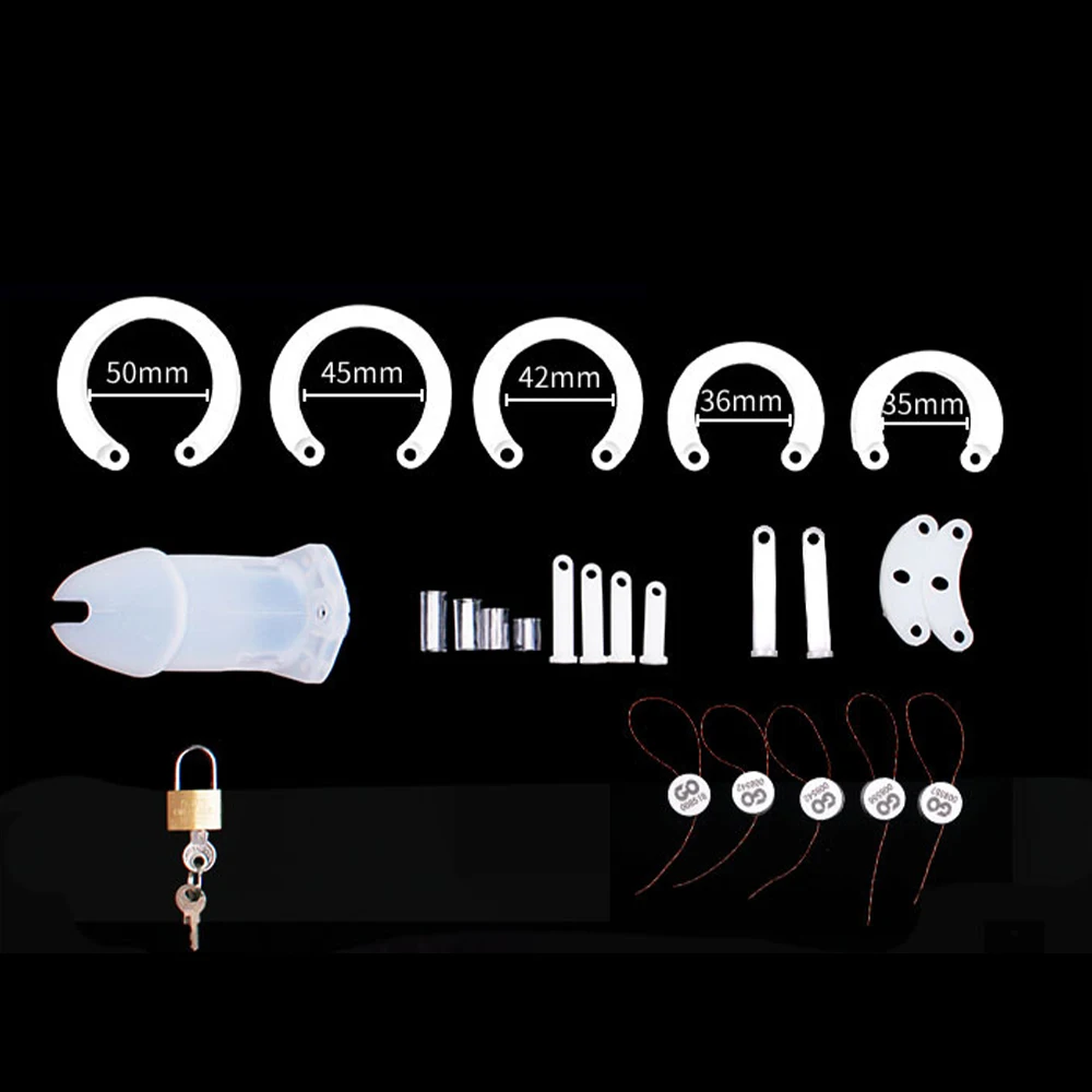 Silicone Chastity Cage Male Cock Lock With 5 Sizes Penis Ring Chastity Belt Sextoys For Men Stretcher BDSM Gay Sex Shop