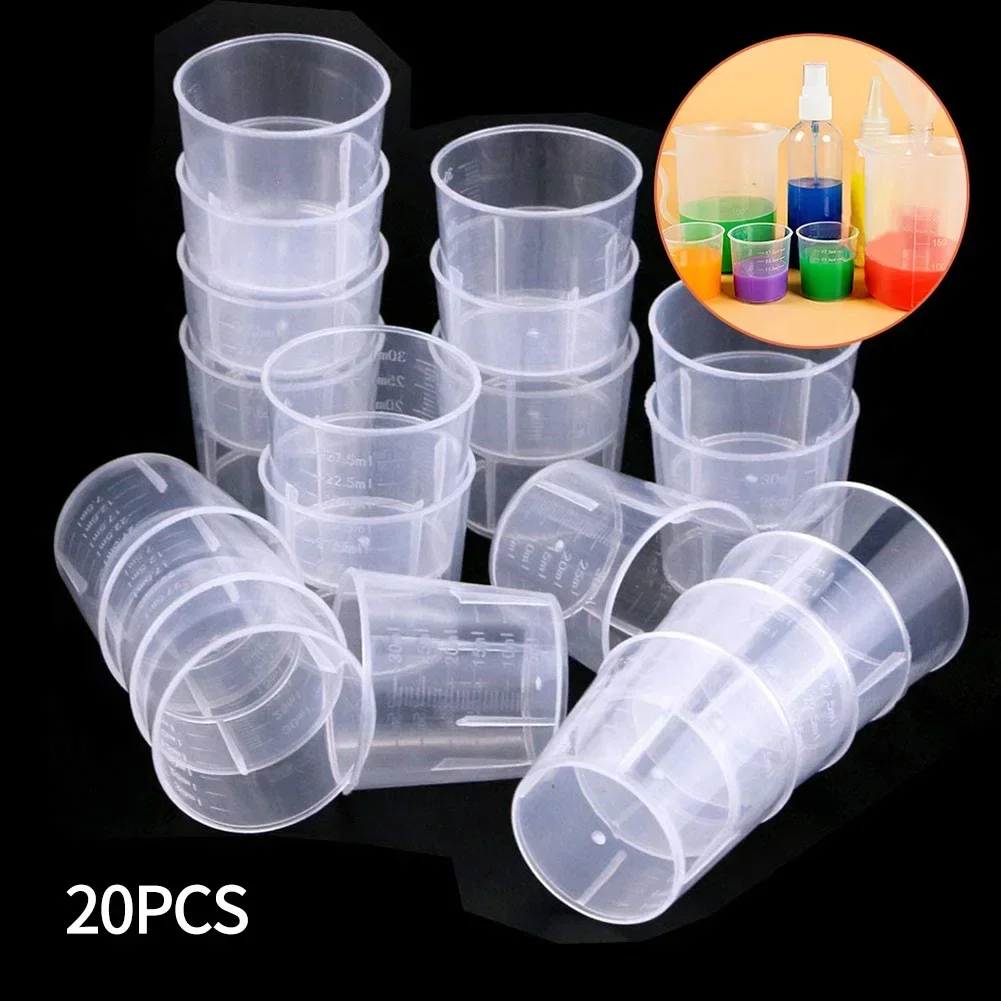 20pcs Measure Cups Dual Scales Cup Container 10/20/30ml Transparent Plastics Measuring Tools And Gadgets For Kitchen Or Lab