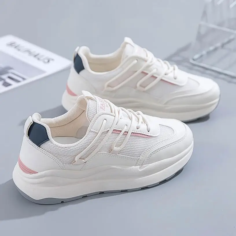 Spring Autumn New Casual Shoes  Lace-up Sneakers Women Breath Thick Bottom Shoes Lace-Up Flat Leisure Shoes Outside Fashion