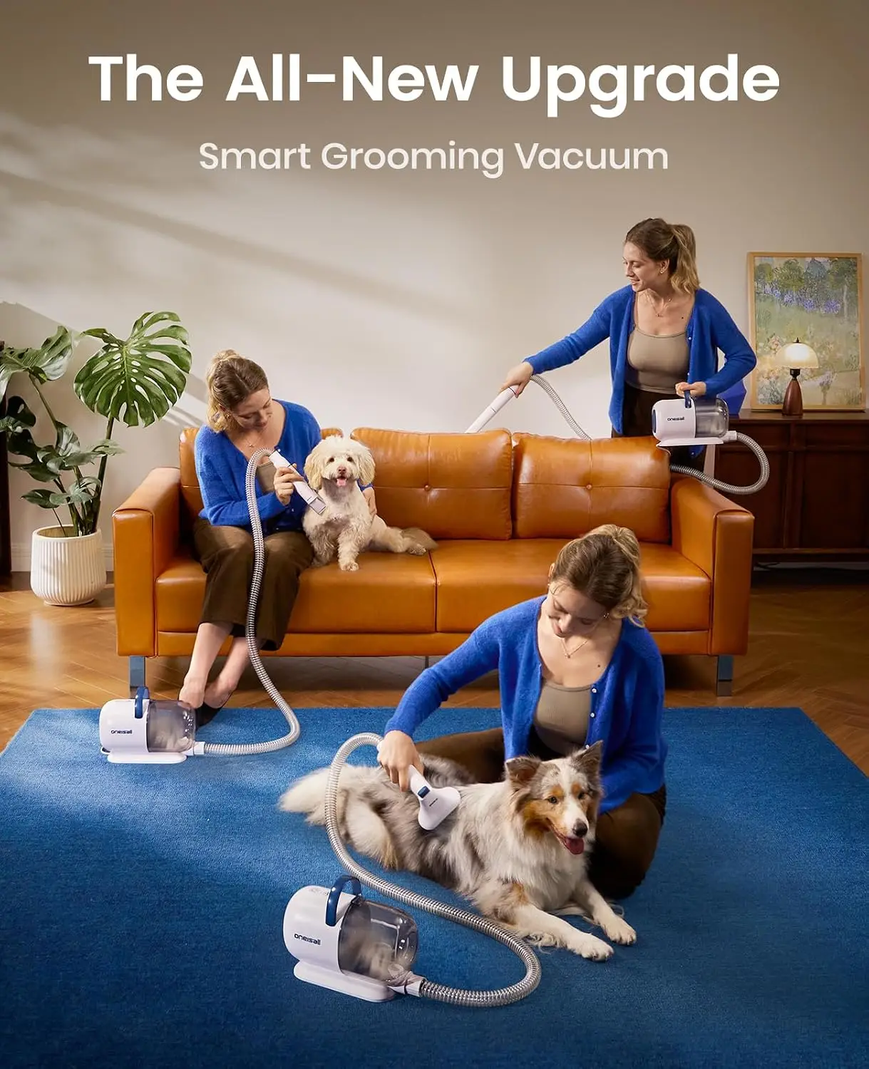 oneisall Dog Grooming Vacuum - 15000Pa Suction, Captures 99% Pet Hair to Reduce Shedding, Dog Grooming Clippers & Quiet Brush (≤