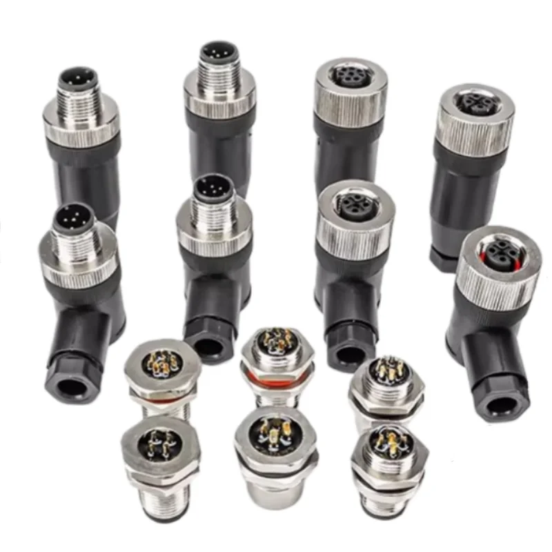 M12 Waterproof Aviation Plug Socket 4 5 8 12 Pin Male/Female Straight/right Angle Solderless Power Connector PG7 Charger