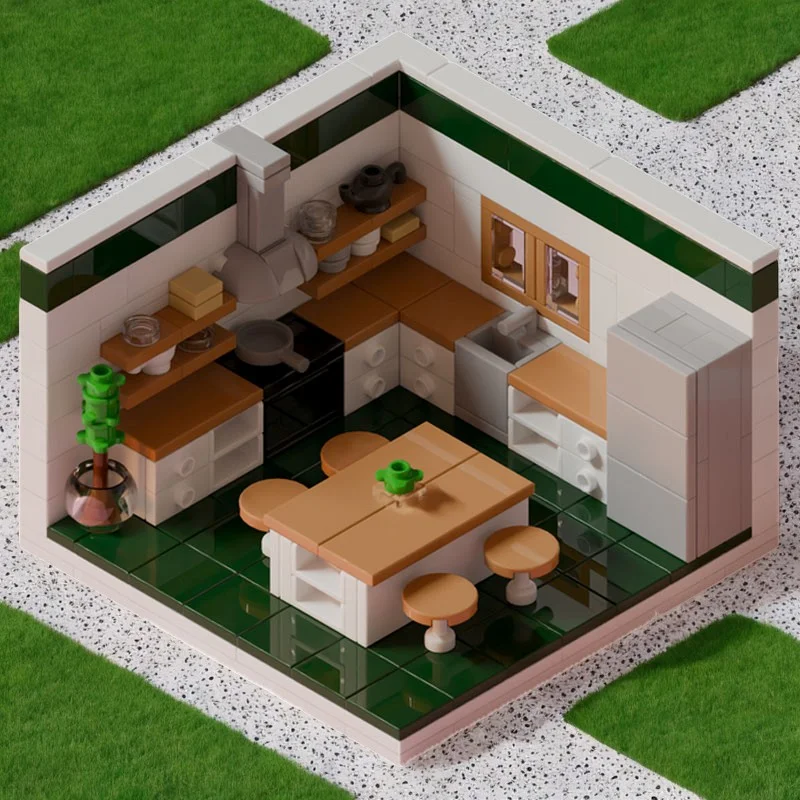 265 pçs arquitetura moderna tijolos série cidade criativa cozinha blocos de construção modelo crianças diy montagem brinquedo festival presentes