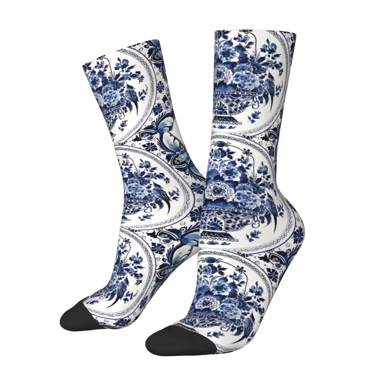 Happy Retro Royal Delft Blue Flower Basket Crazy Men's Socks Unisex Street Style Seamless Printed Funny Crew Sock Boys Gift