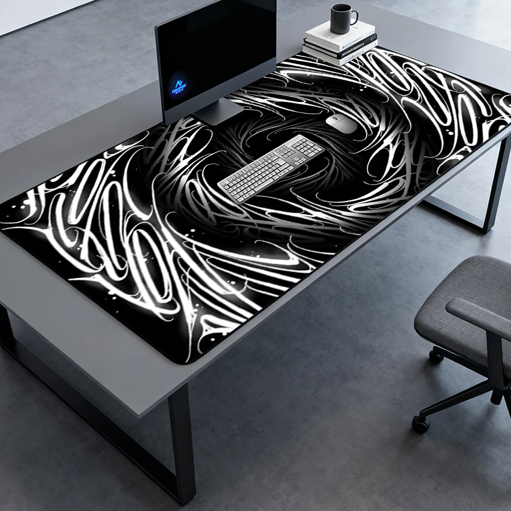 Monochrome Swirl Mousepad 1600x600 1400x600 Black White Abstract Gaming Giant Nonslip Computer Desk Accessories Playmat 5mm