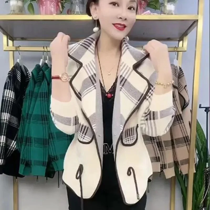 

Mom's Outfit Large Size 6XL Wool Blend Tops Autumn Lady Long Sleeves Imitation Double-sided Jacket Middle Age Female Woolen Coat