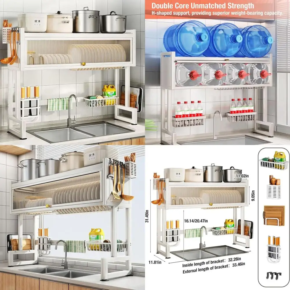 

Трехуровневая белая сушилка для посуды над раковиной с крышкой — компактное решение для хранения тарелок, стаканов, мисок и столовых приборов