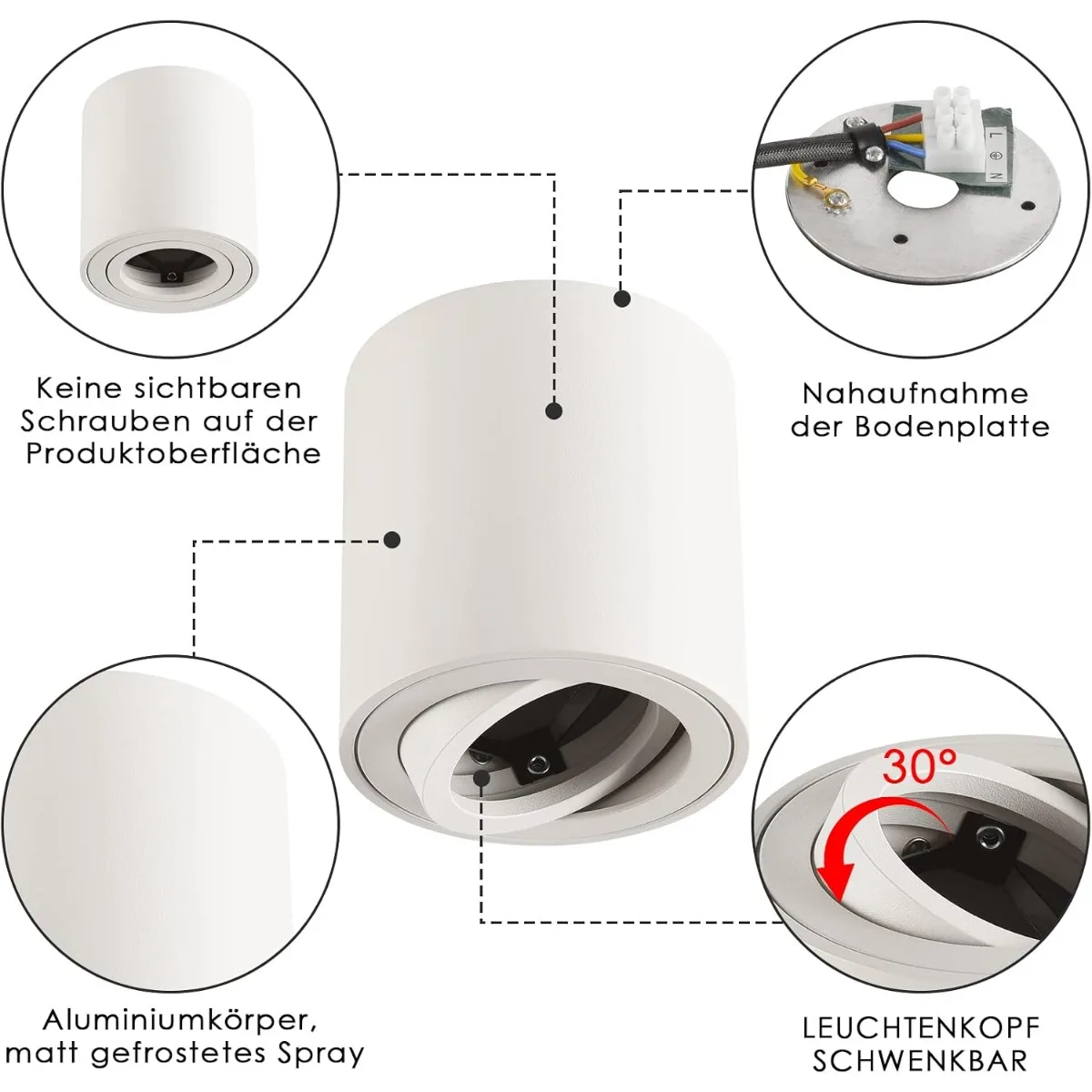 JOYINLED 1/4/6 Pcs LED Ceiling Spotlight Surface-Mounted Spotlight White Swivelling Ceiling Downlight GU10 Socket Ceiling Light