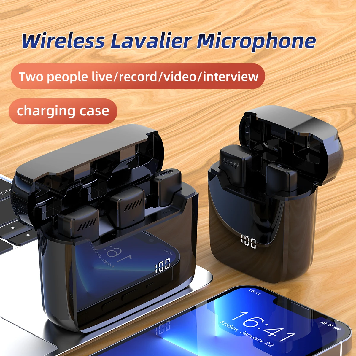 Lapel ไมโครโฟนไร้สาย Lavalier ลดเสียงรบกวนการบันทึกวิดีโอเสียง Mic สำหรับ iPhone Android ดิจิตอลจอแสดงผลกล่องช...