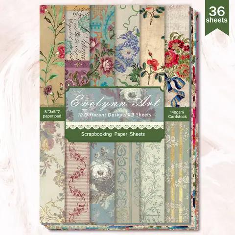36 Sheets A5 (Retro Floral Wavy Linen Texture) Clipping Thin Paper For Bullet Diary, Junk Magazine, Greeting Card Background