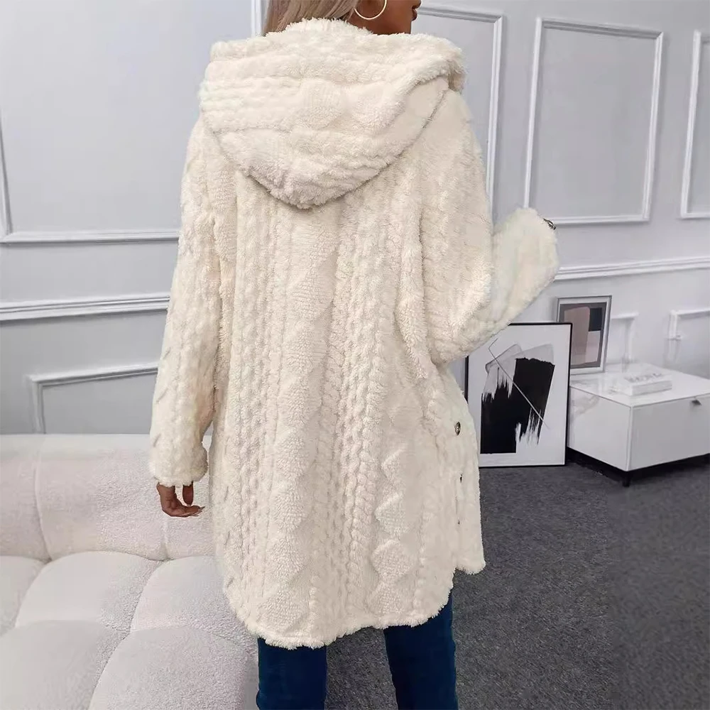 Women Plush Thicken Warm Cardigan Jackets Winter Hooded Sweatshirts Single Breasted Long Sleeve Loose Flannel Coat Hoody Outwear