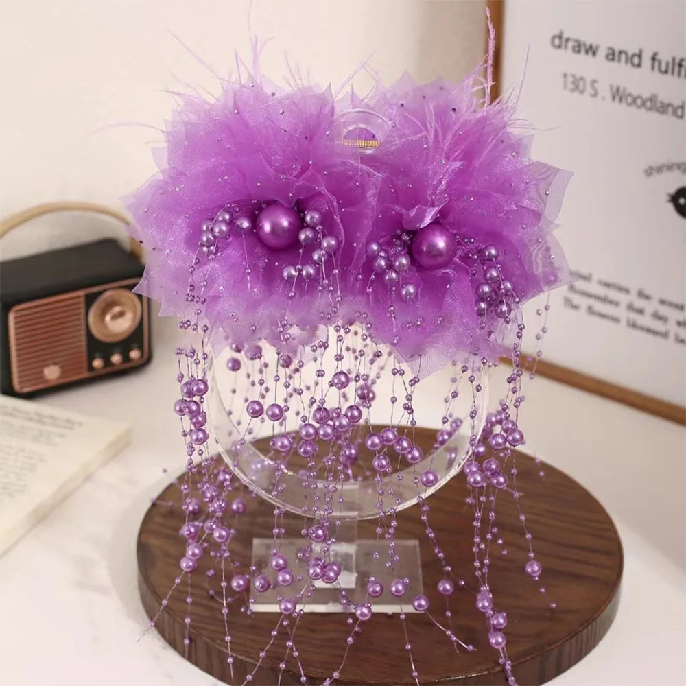 Fashion Cloth Grasping Clip Tassel Four Flowers Hair Accessories Feather Flower Pearls Bow Hairgrips for Girl