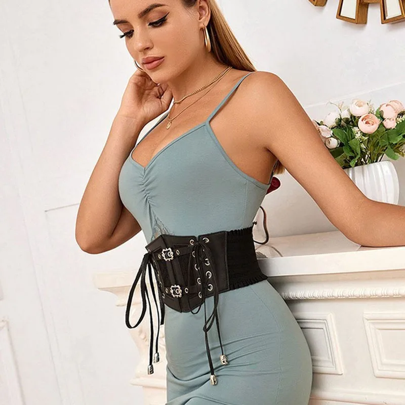 الدانتيل مطاطا الرجعية دبوس مشبك السيدات Cummerbunds حزام التعادل حبل واسعة أحزمة متعددة الحجم للنساء على قميص فستان حزام مشد