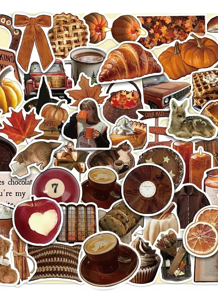 10/30/50 Stück Vintage braune Herbst-Ästhetik-Aufkleber, niedliche Cartoon-Graffiti-Sticker für Gepäck, Telefon, Schreibwaren, Dekoration, Abziehbilder