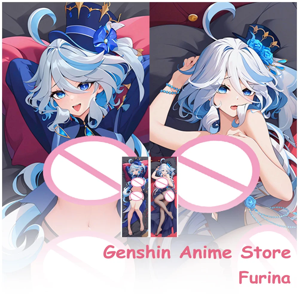 Taie d'oreiller bleue de jeu Genshin Impact Furina, housse Dakimakura imprimée Double face, accessoires de Cosplay, housses de coussin Otaku