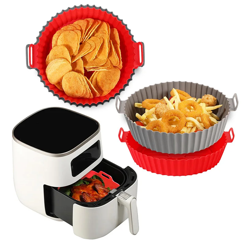 2ชิ้นกระเช้าตะกร้าหม้อทอด Air fryer ซิลิโคนทรงสี่เหลี่ยมนำกลับมาใช้ใหม่ได้หม้อทอด Air fryer ชามอาหารปลอดภัยหม้อทอด Air fryer อุปกรณ์เสริมเตาอบ