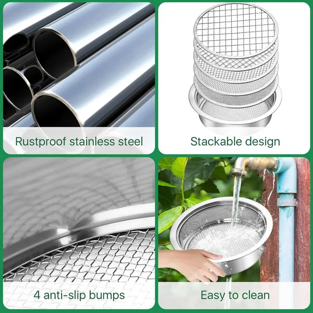 Stainless Steel Mesh Sieve Stainless Steel Soil Sifter Set with 5 Mesh Sieve Pans for Garden Stones Weeds for Gardening for Dirt