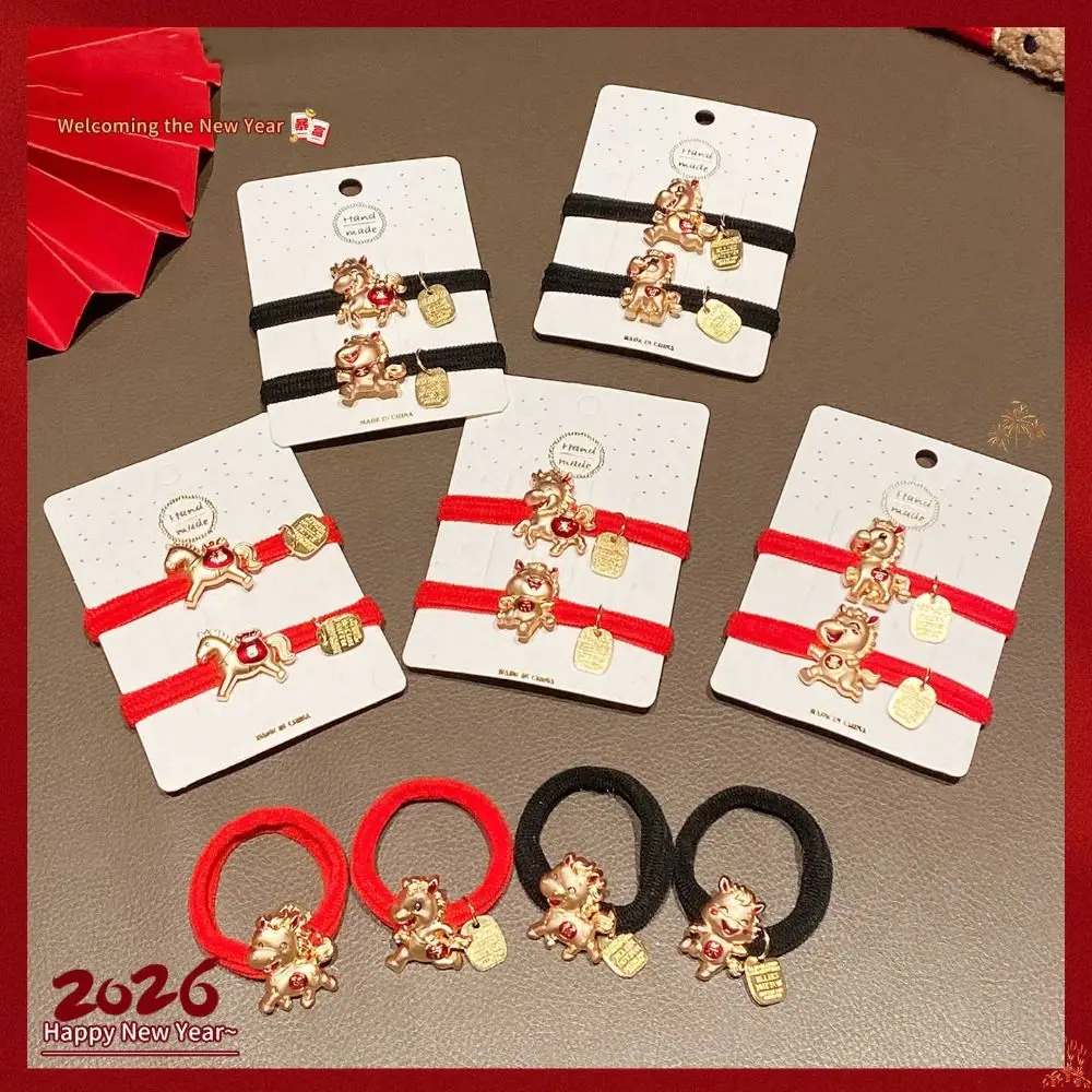 

Красная резинка для волос с веревкой и подвеской из сплава, в китайском стиле, на Год Лошади 2026, для Весеннего фестиваля