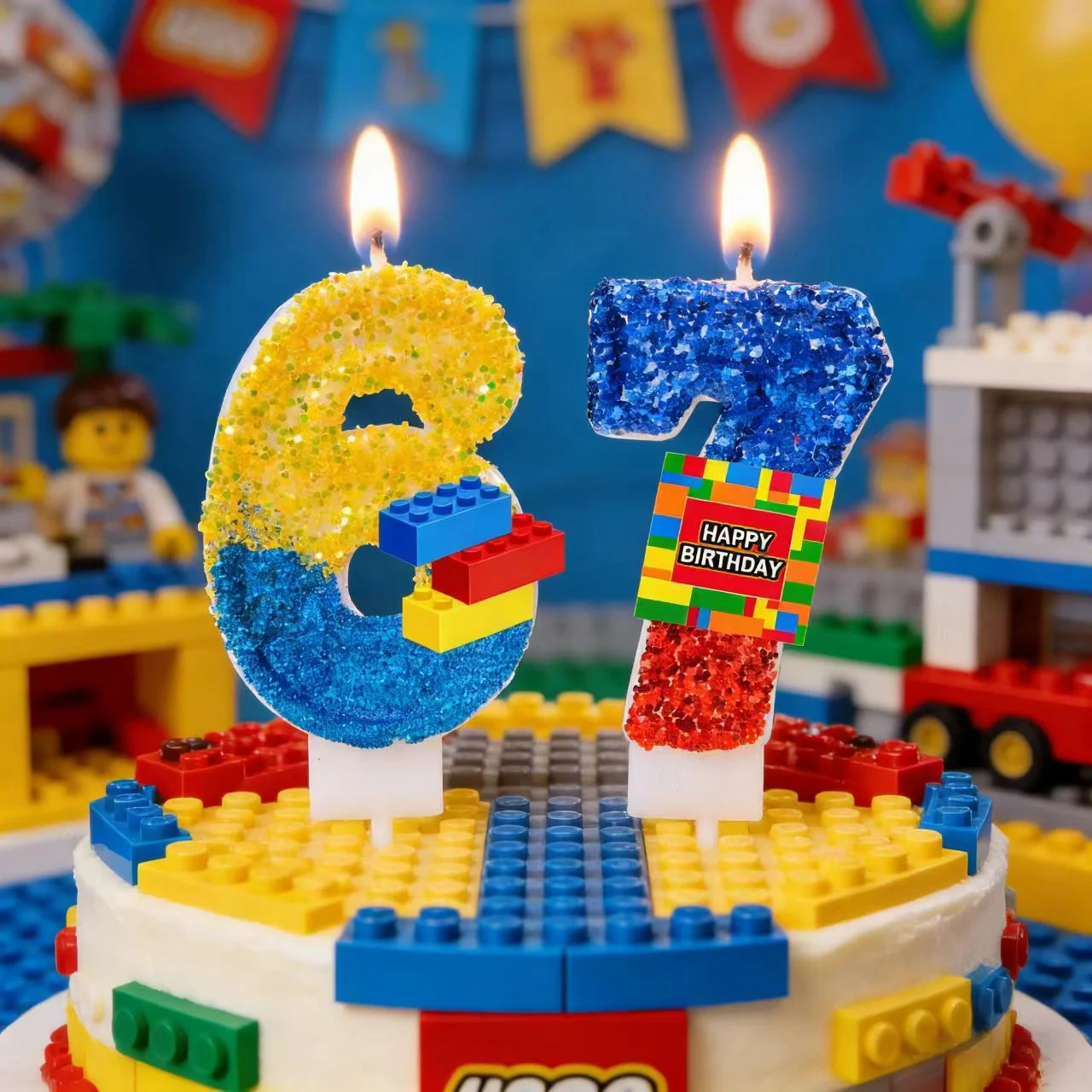 Lego-Baustein-Kerzen Nummer 0-9 Kerzen-Kuchendekoration Geburtstagsparty für Kinder Babyparty-Dekoration Geschenk