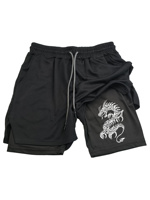 Men's Dragon Print Double-Layer 2-in-1 Sports Shorts - Breathable Quick-Dry Workout Shorts