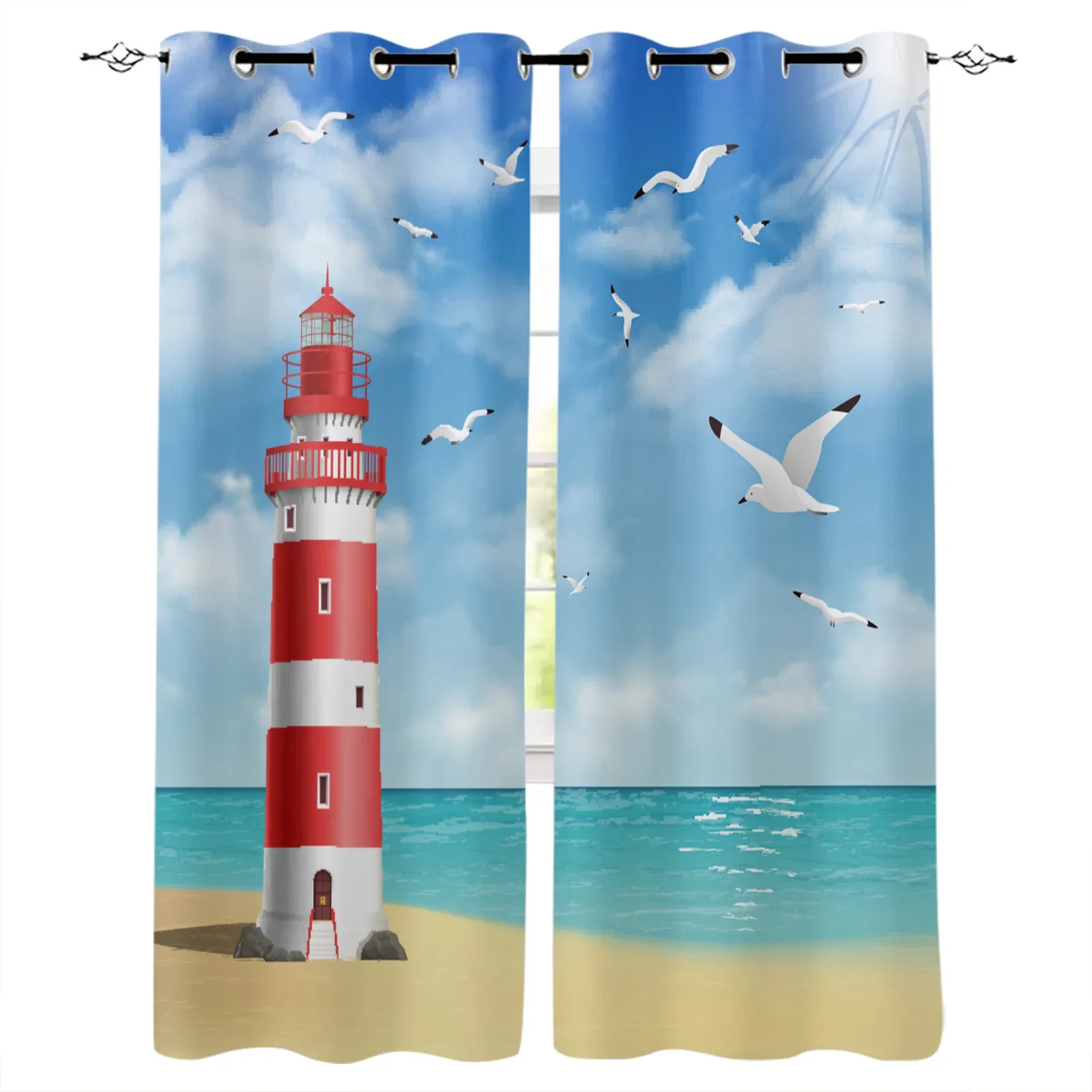 Lighthouse Beach Seagull Blackout Curtains Window Curtains For Bedroom Living Room Decor Window Treatments