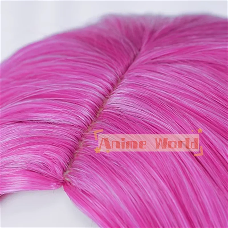 Peruka CosplayGame Snow Moon Ahri, Peruka Ahri Dziewięcioogoniasta Lisica Demon, Prosta Peruka Odporna na Ciepło 80cm w Kolorze Różowej Czerwieni z Białymi Pasemkami