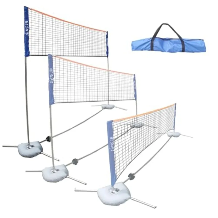 

Outdoor multi-purpose badminton volleyball tennis net set with height-adjustable aluminum poles black-gray color portable carry