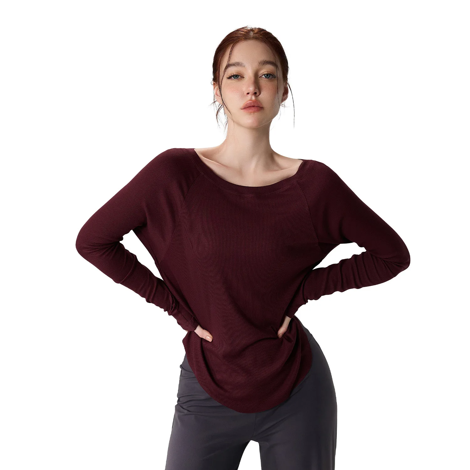 

Mermaid Curve Autumn New Naked Yoga Suit Women's Loose Sexy Shoulder Yoga Top Casual Draped Sports Long Sleeve