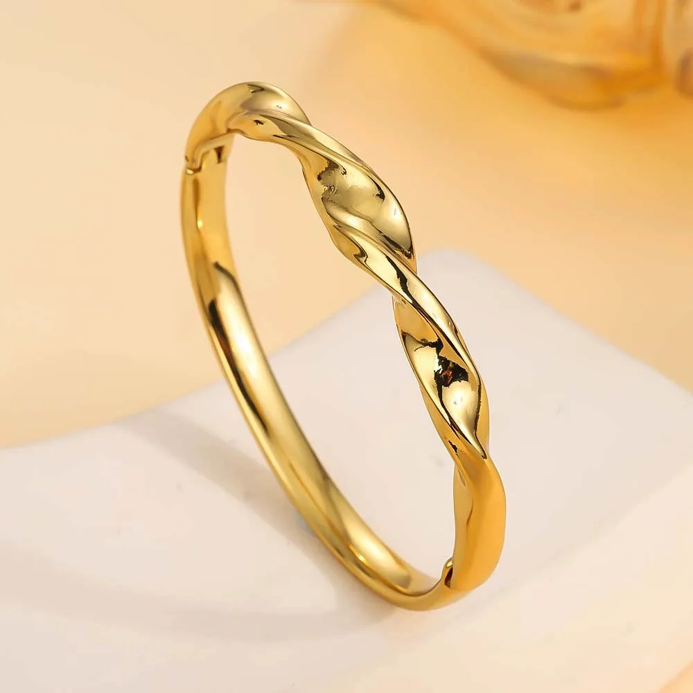 Hot Selling Stainless Steel Bracelet Women's 18k Real Gold Plated Washable Titanium Steel Open Bracelet