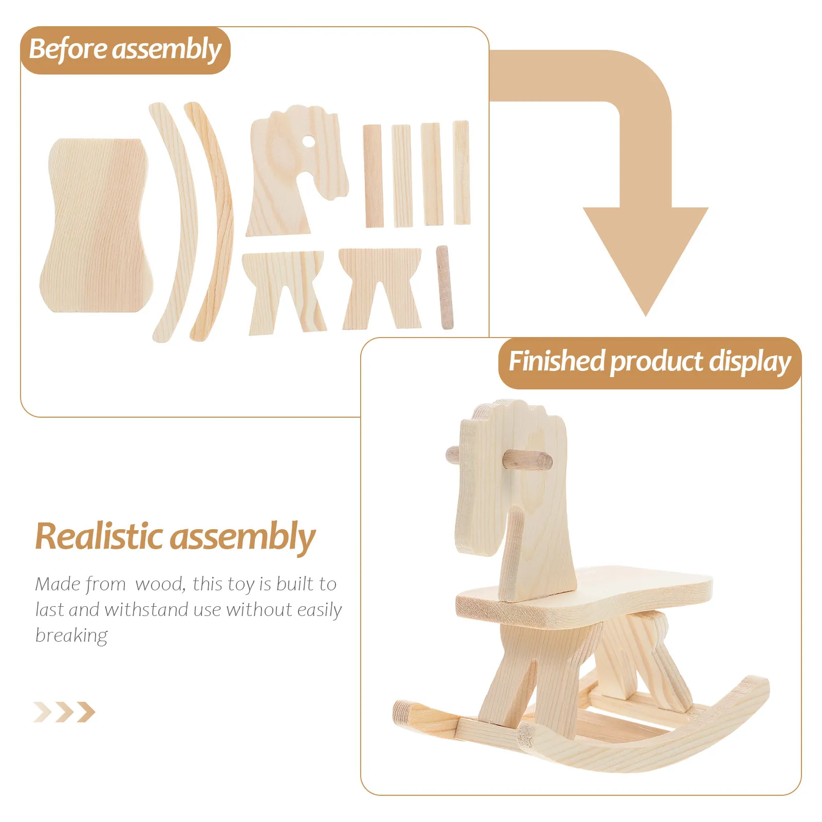 Unpainted Wooden Rocking Horse DIY Kit for Kids, Students & Craft Projects – Christmas Home Decor
