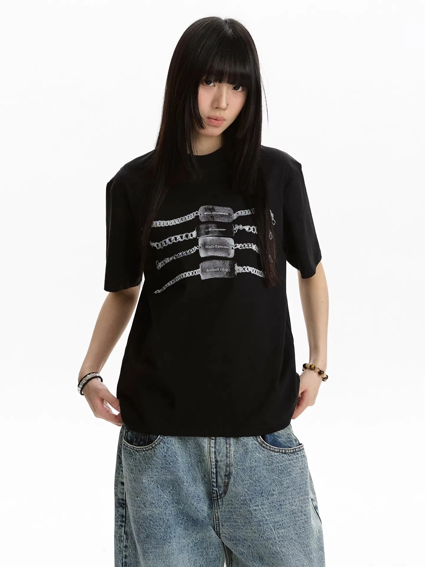 American Style Digital Print Cool Feeling Breathable Short Sleeve T-Shirt Boxy Fit High End Unisex Commute Top Women's Fashion