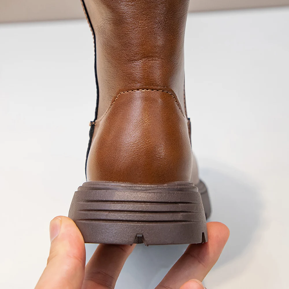 Winter Plush Boots For Girls PU Leather Faux Fur Teenager Girl's Snow Boots Calf Length Winter Long Boots For Girls Warm Shoes