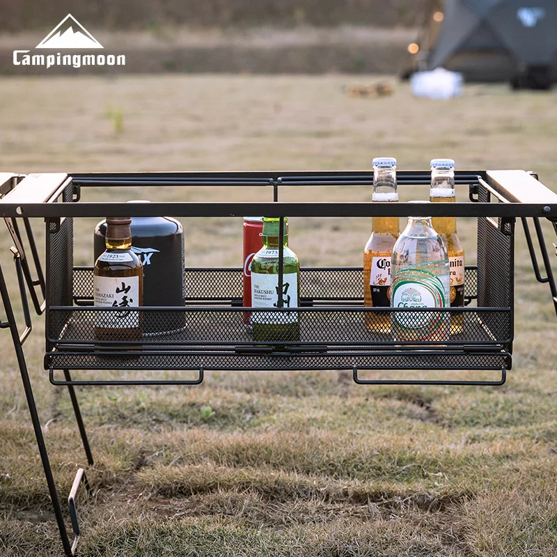CAMPINGMOON CK-51BK سلة سلكية شبكية معدنية قابلة للطي منظم سطح المكتب حاوية تخزين المواد الغذائية في الهواء الطلق