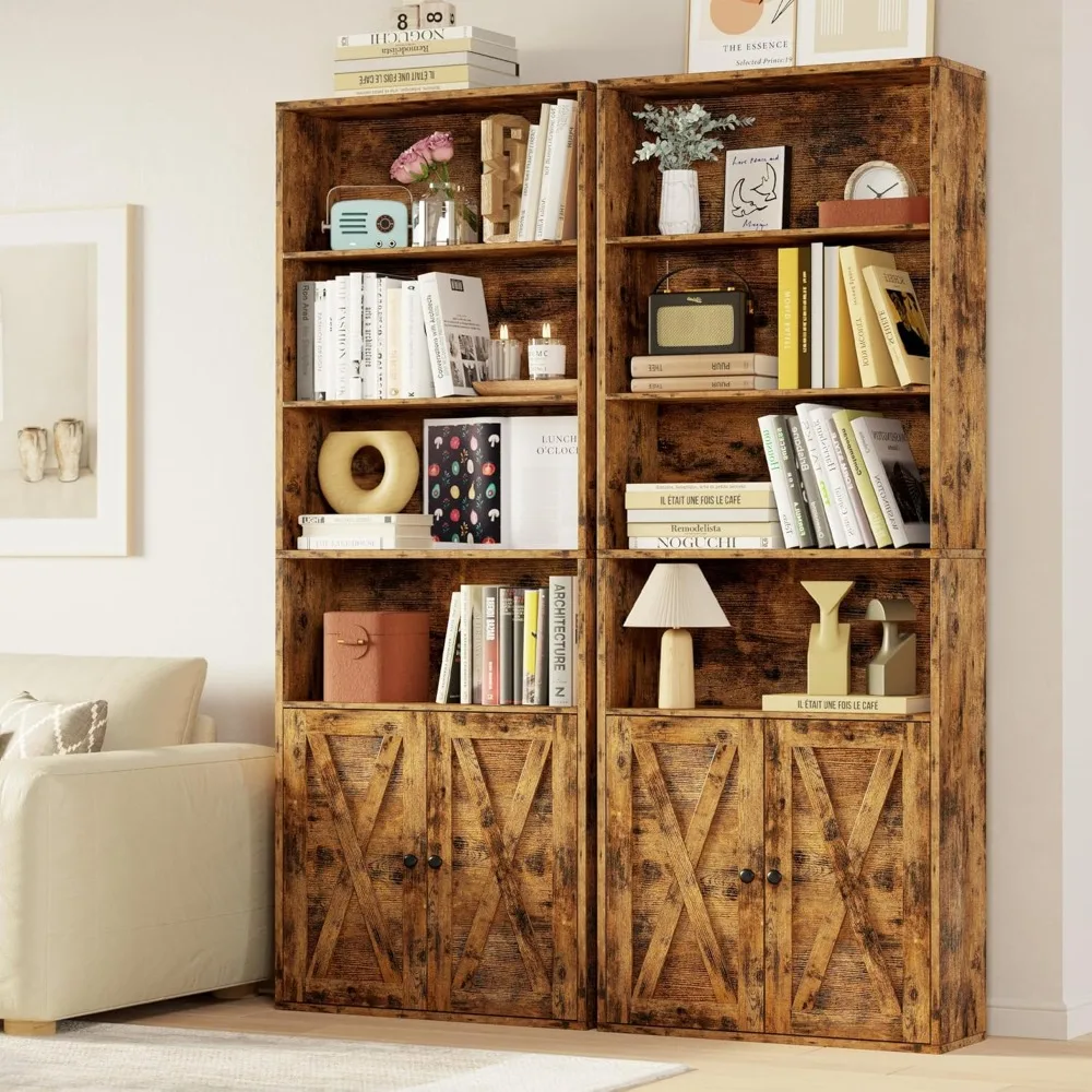 

Industrial Bookshelves and Bookcases with Doors Set of Two Floor Standing 6 Shelf Display Storage Shelves 70 in Tall Bookcase