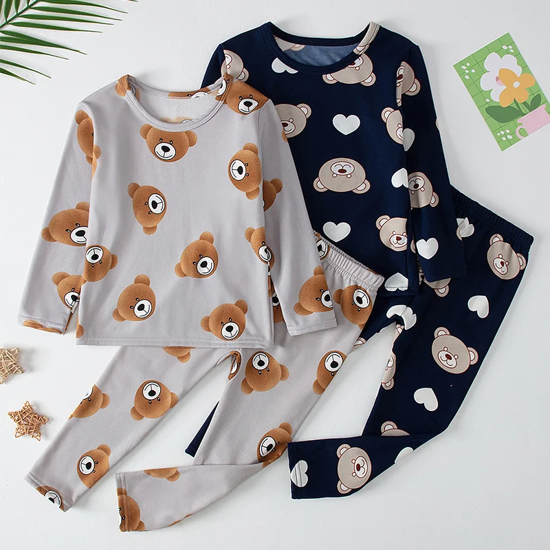 2Pcs Children's Set With Cute Cartoon Print For Spring/Autumn Long Sleeved Pants In Multiple Colors Suitable For Both Boys/Girls