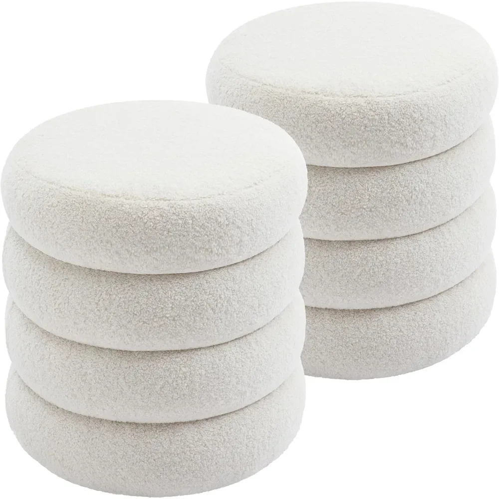 

16'' Storage Ottoman Round,Sherpa Pouf Ottoman Foot Rest with Removable Lid,Modern Vanity Stool Seating for Girls Women