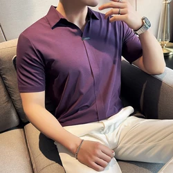 High Stretch Men Polo Shirt 2024 Summer Light and Thin Anti Wrinkles Soft Solid Color Casual T-shirt Fashionable Men Clothing