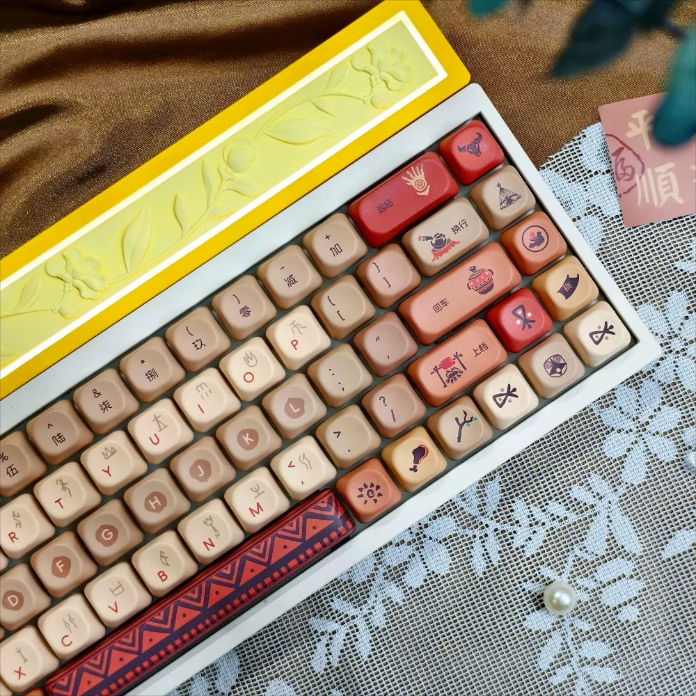 Retro-style keycaps, Cherry-height, dark brown, 5-sided sublimation-printed, PBT custom mechanical keyboard replacement keycaps
