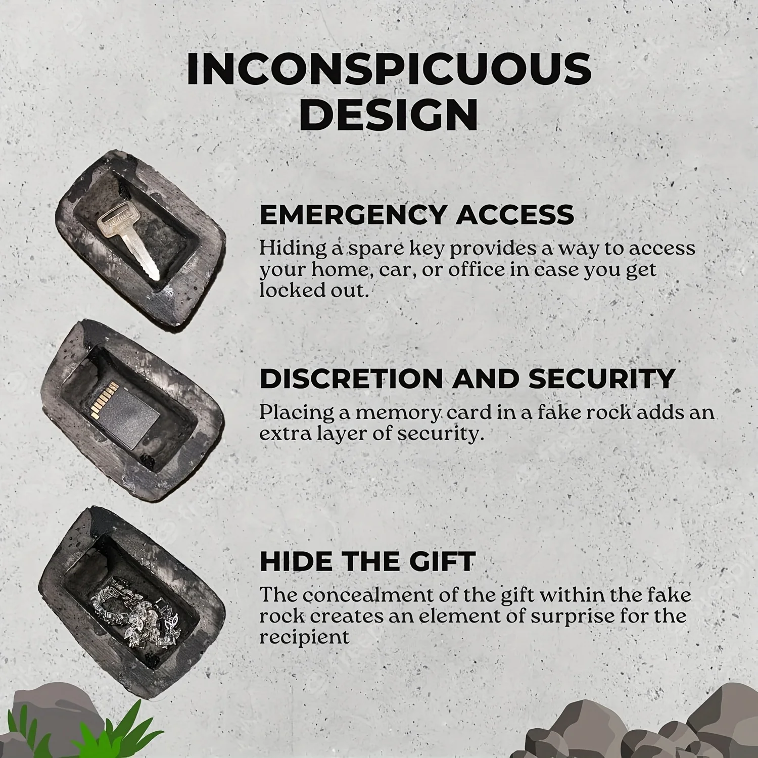 Creative Simulation Hide Keys In Stone Safety Storage Box Outdoor Garden Hidden Fake Rock Shape For Home RV Spare Key Safe