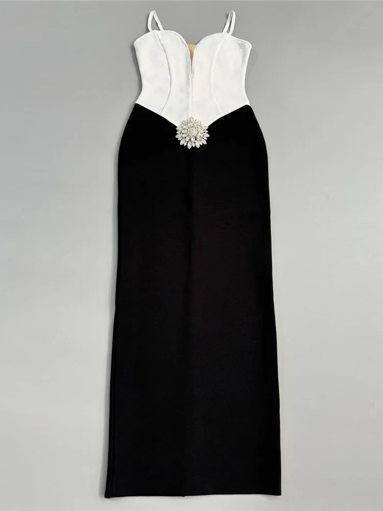 ASIIFUY ثوب طويل بأشرطة مرنة من الألماس الثقيل المزخرف للسهرات، قماش بوليستر عالي الخصر بسحاب من ASIIFUY #3