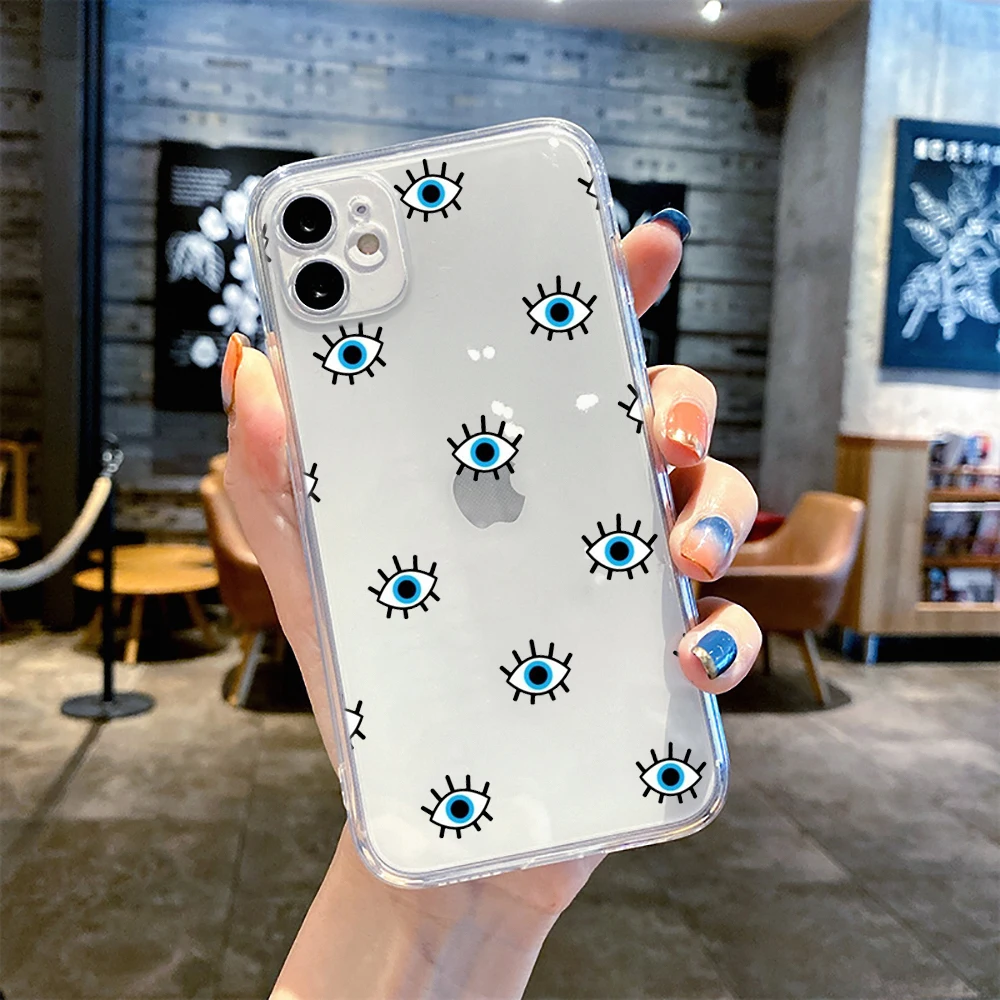 Lucky Eye Blue Evil Eye Print Phone Case For iPhone 15 14 12 13 11 Pro Max XR X XS MAX SE 7 8 Plus Cover Clear Shockproof Fundas