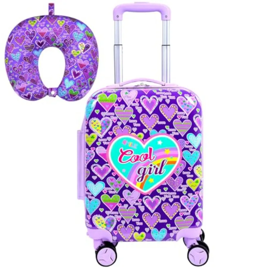 

Rolling Suitcase 2PC Set: Airline-Approved Carry On Girls Luggage with 360° Spinner Wheels, Includes Neck Pillow